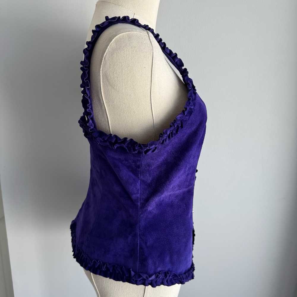 Vintage Danier Purple Suede Corset Top Sz Small Bustier Ruffle Trim Leather Sexy - Picture 6 of 16